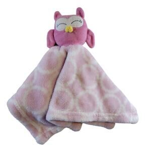 HB Pink Owl Security Blanket Lovey 12x12" Circles Print Baby Comfort Toy Plushie